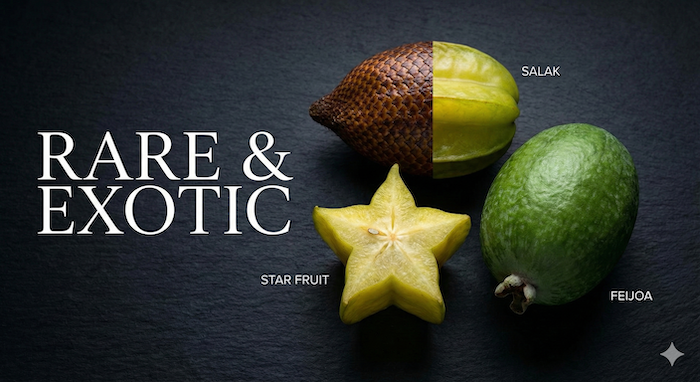 Rare and exotic fruits on dark background / 暗い背景の珍しいフルーツ