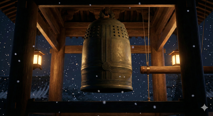 New Year's Eve bell at a snowy temple / 雪の大晦日、お寺の鐘