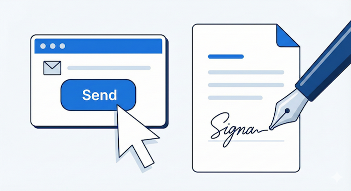 メールの送信ボタンと署名のイラスト