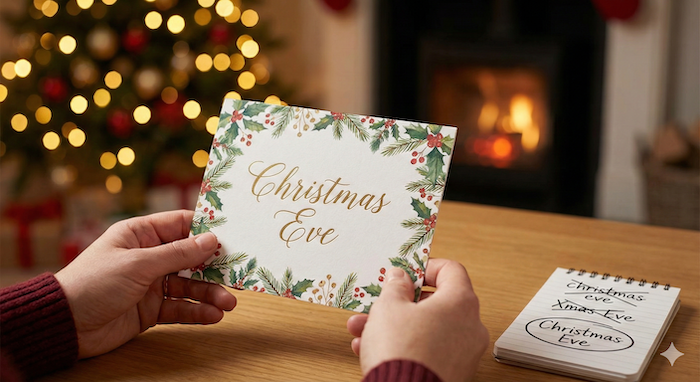 Christmas Eve spelling card