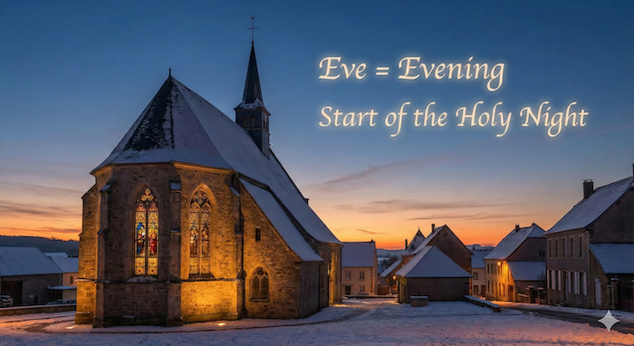 Church at dusk Christmas Eve