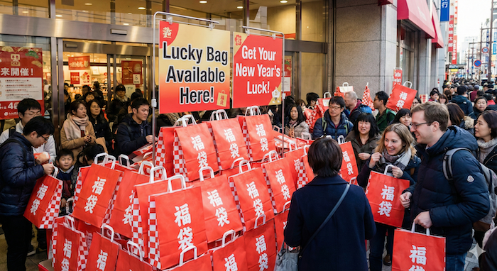 Bustling Japanese department store lucky bag sale / 賑わう日本のデパート福袋セール