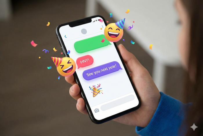 Festive New Year chat messages. お祝いの新年のチャットメッセージ。