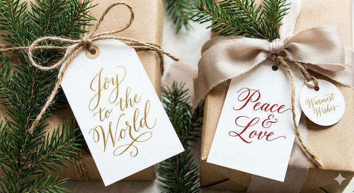 ギフトタグの付いたクリスマスプレゼント