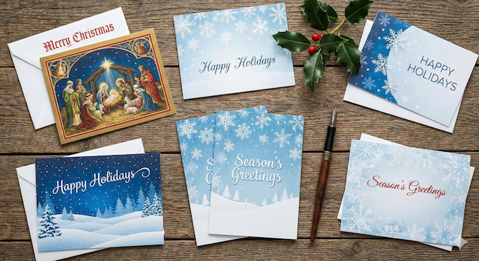 多様なクリスマスカードの平置き写真