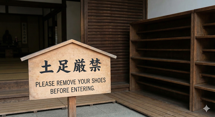 Sign saying remove shoes. (靴を脱ぐ看板)