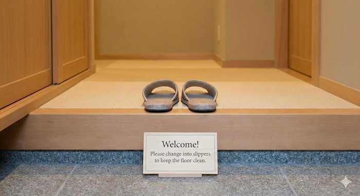 Slippers at a Japanese entrance. (日本の玄関のスリッパ)