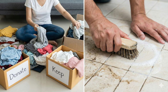 Decluttering and scrubbing / 断捨離と床磨き