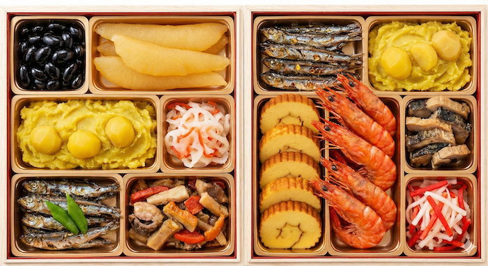 Overhead view of Osechi contents.