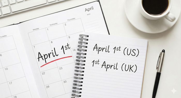 Planner showing English date formats. / 英語の日付表記を示す手帳。