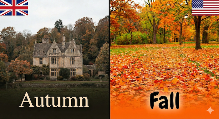 Comparison of British "Autumn" and American "Fall". / イギリス英語「Autumn」とアメリカ英語「Fall」の比較画像