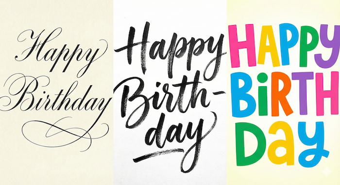 ハッピーバースデーのフォント見本3種