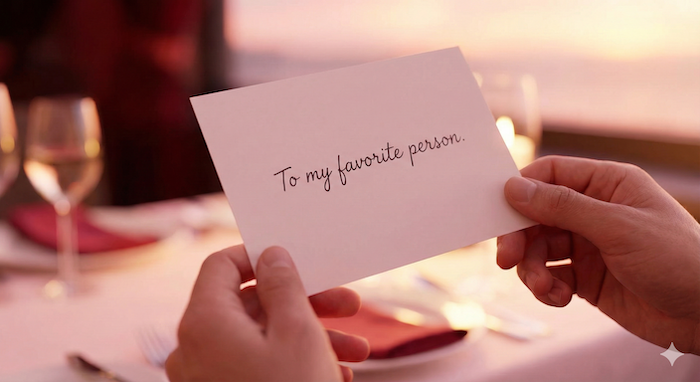 ディナーでのロマンチックなカード。