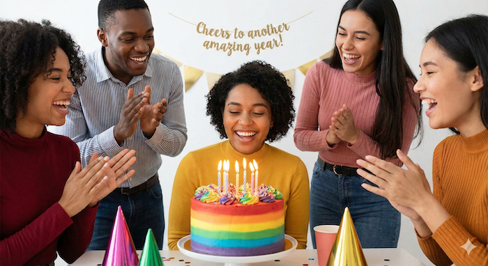 Joyful birthday celebration scene. / 楽しい誕生日のお祝い