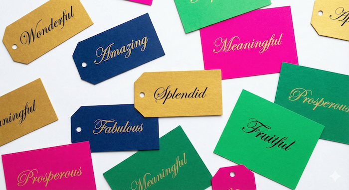 Various English adjective tags. / 多様な形容詞のタグ。