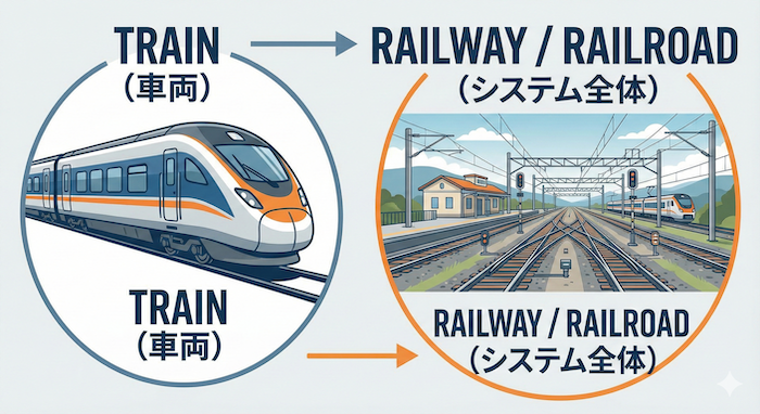 車両と鉄道システムの比較図。