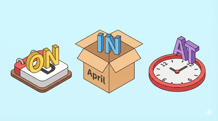 英語の前置詞（on, in, at）の視覚化