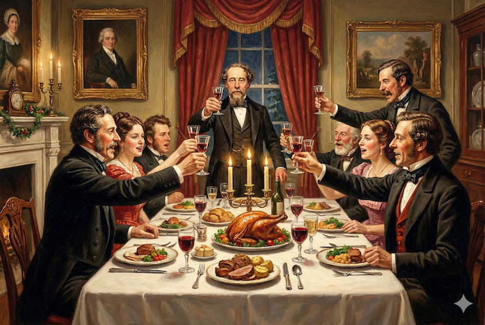 ヴィクトリア朝のクリスマスパーティーのイラスト