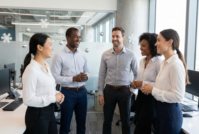 多様なオフィスの同僚が笑顔