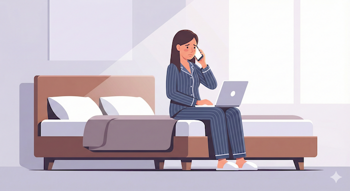 Person calling in sick from home / 自宅から病欠の電話をする人