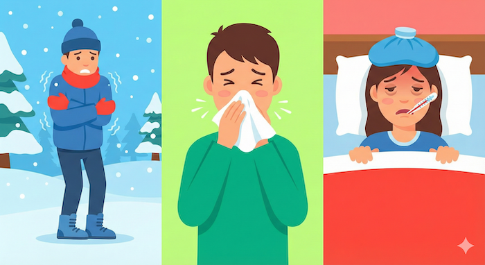 Cold weather, cold illness, flu / 寒さ、風邪、インフルエンザの比較