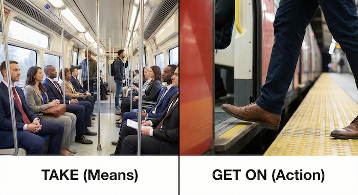 Comparing take and get on a train / 電車に乗る take と get on の比較