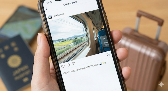 帰省中のインスタグラム投稿画面