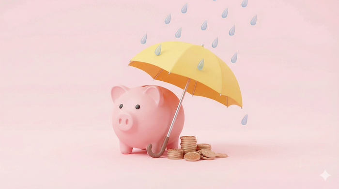 Piggy bank with an umbrella. (傘をさした貯金箱)