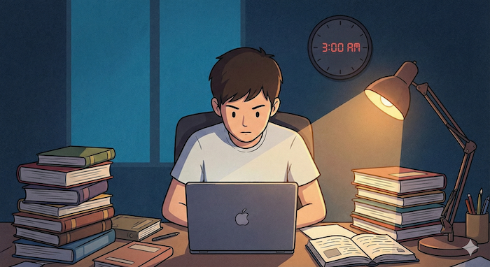 深夜に勉強する学生 / Student studying late at night