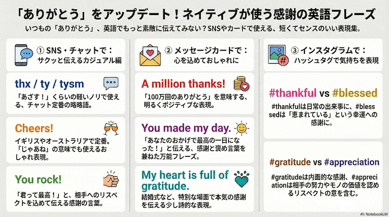 ありがとう　ネイティブが使うオシャレフレーズ集
