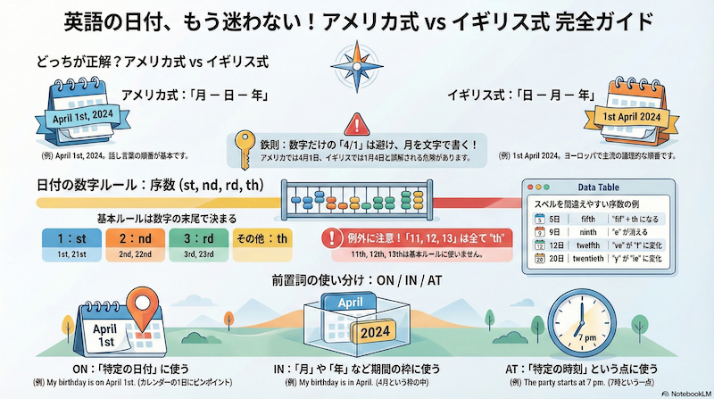 英語の日付　インフォグラフィック