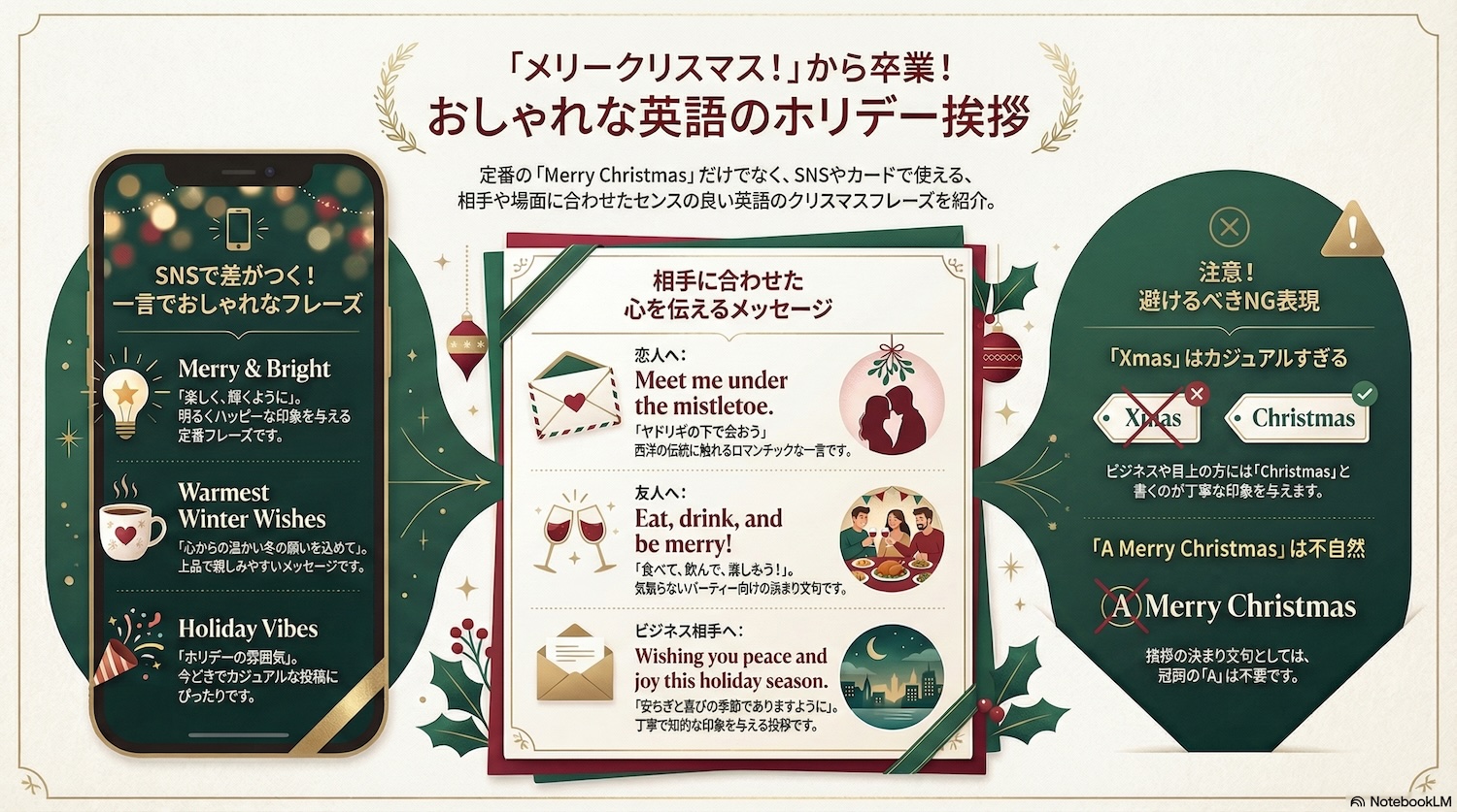 おしゃれな英語のメリークリスマス　インフォグラフィック