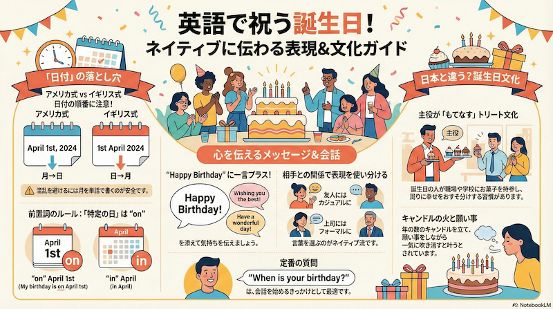 英語で祝う誕生日ガイド　インフォグラフィック