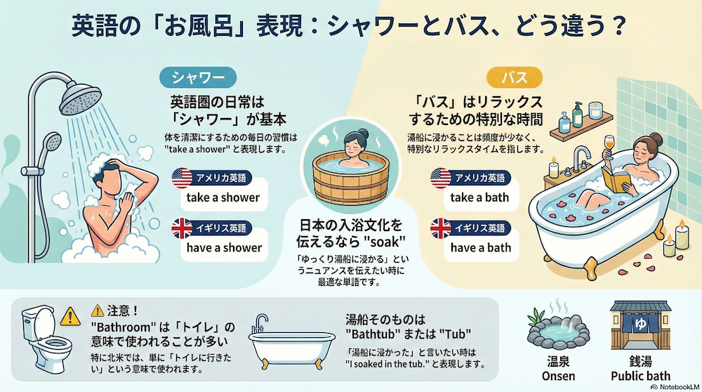 英語のお風呂表現 インフォグラフィック