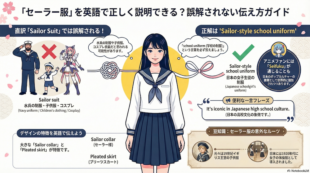 セーラー服を英語で正しく説明するには？インフォグラフィック