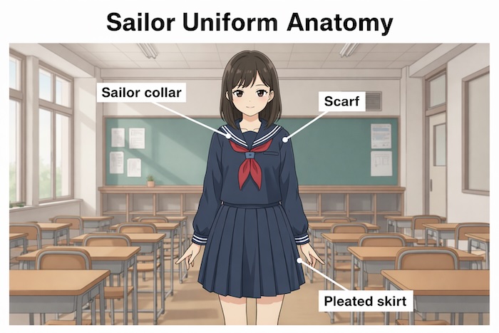 制服の細部を表す英語の説明を表すアイキャッチ画像