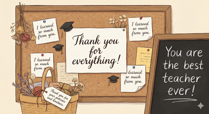 Thank You Messages Section Alt text: Handwritten thank-you notes for a teacher. (先生への手書きのお礼メッセージ)