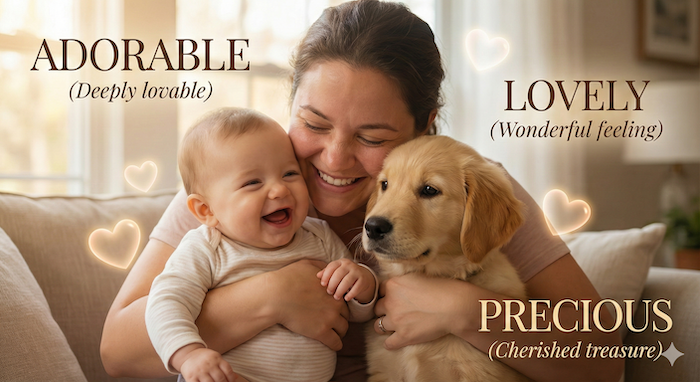 Woman hugging baby and puppy, overflowing with love. (赤ちゃんと子犬を抱きしめる女性、愛情があふれる)