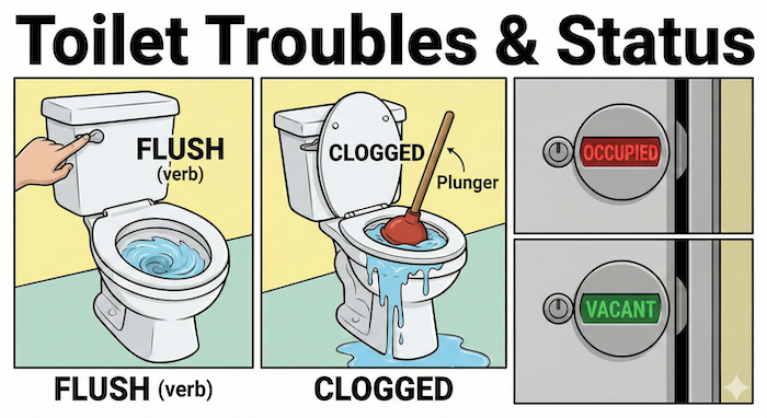 トイレのトラブルと状態のイラスト (English: Toilet Troubles and Status Illustrations)