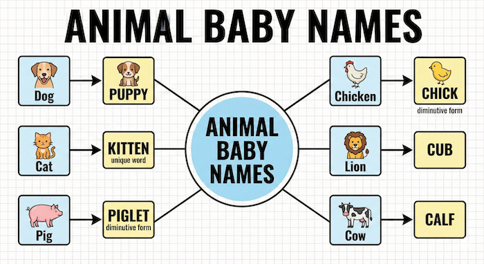 Animal baby names chart / 動物の赤ちゃん名前チャート