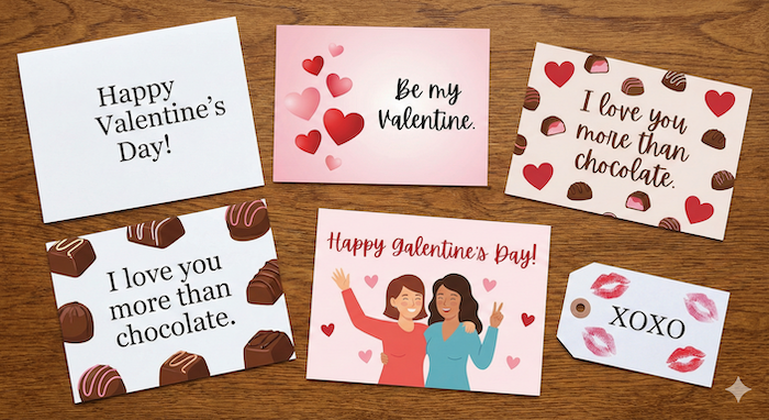 様々なバレンタインメッセージカード。