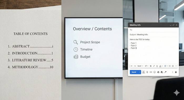 レポート、プレゼン、メールの目次