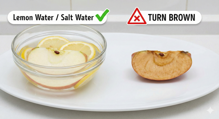 Preventing apple browning comparison. / りんごの変色防止比較