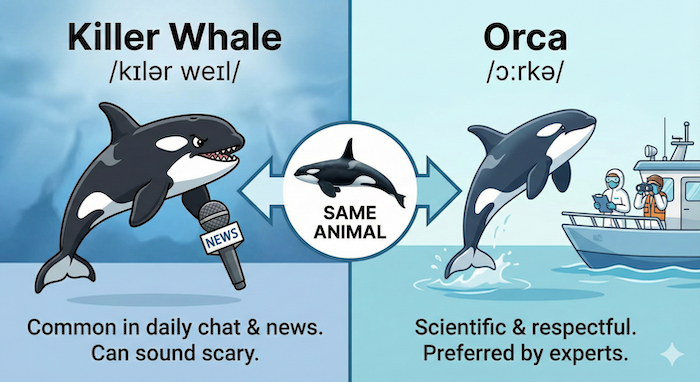 Killer Whale vs Orca infographic / Killer WhaleとOrcaの比較