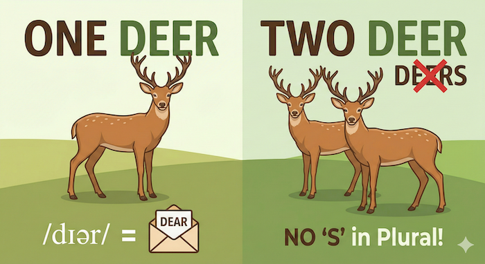 鹿の単数・複数形と発音記号のイラスト