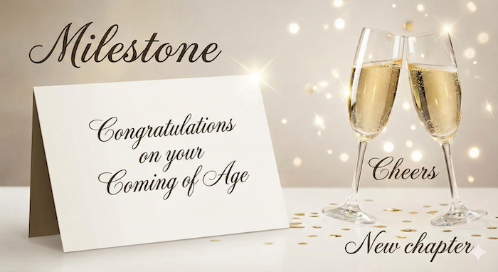 成人祝いのカードと乾杯