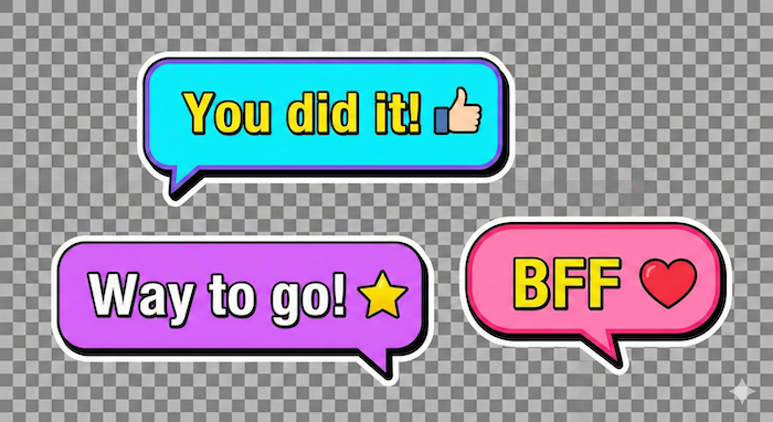 : Colorful pop-art chat bubbles for friends.