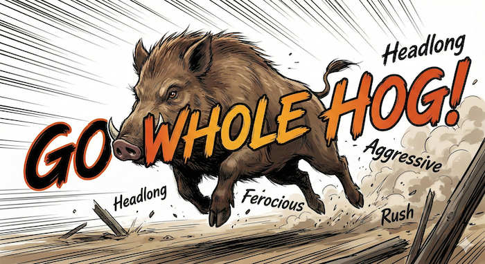 猪突猛進するイノシシと関連する英語の表現のイラスト