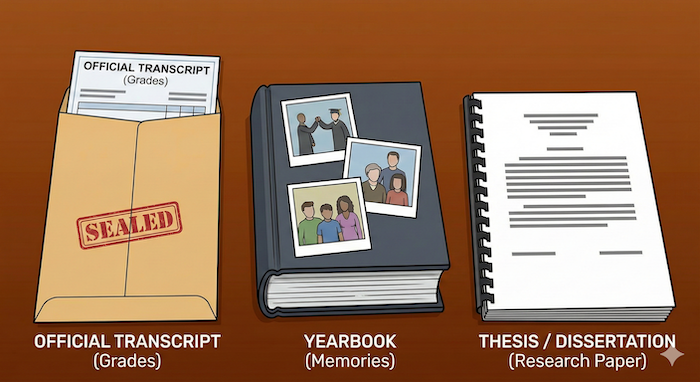 その他の必須書類・関連用語（成績証明書、アルバムなど）