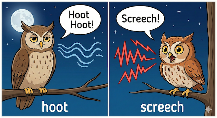Hoot and screech sounds. / フクロウの鳴き声「Hoot」と「Screech」。